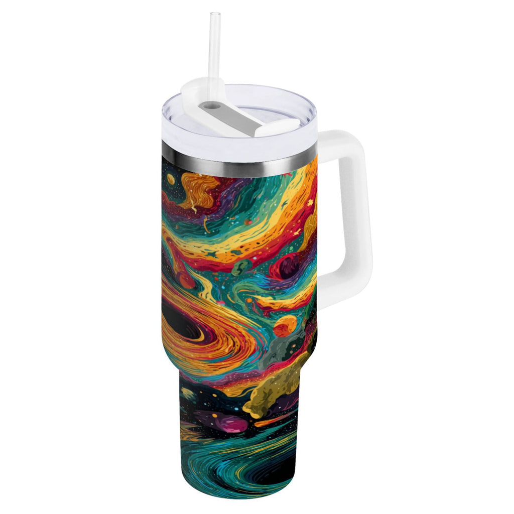 40 oz Insulated Stainless Steel Tumbler Double Wall Stainless Steel Tumbler with 2-Way Drinking Swirling Galaxy - YG8F