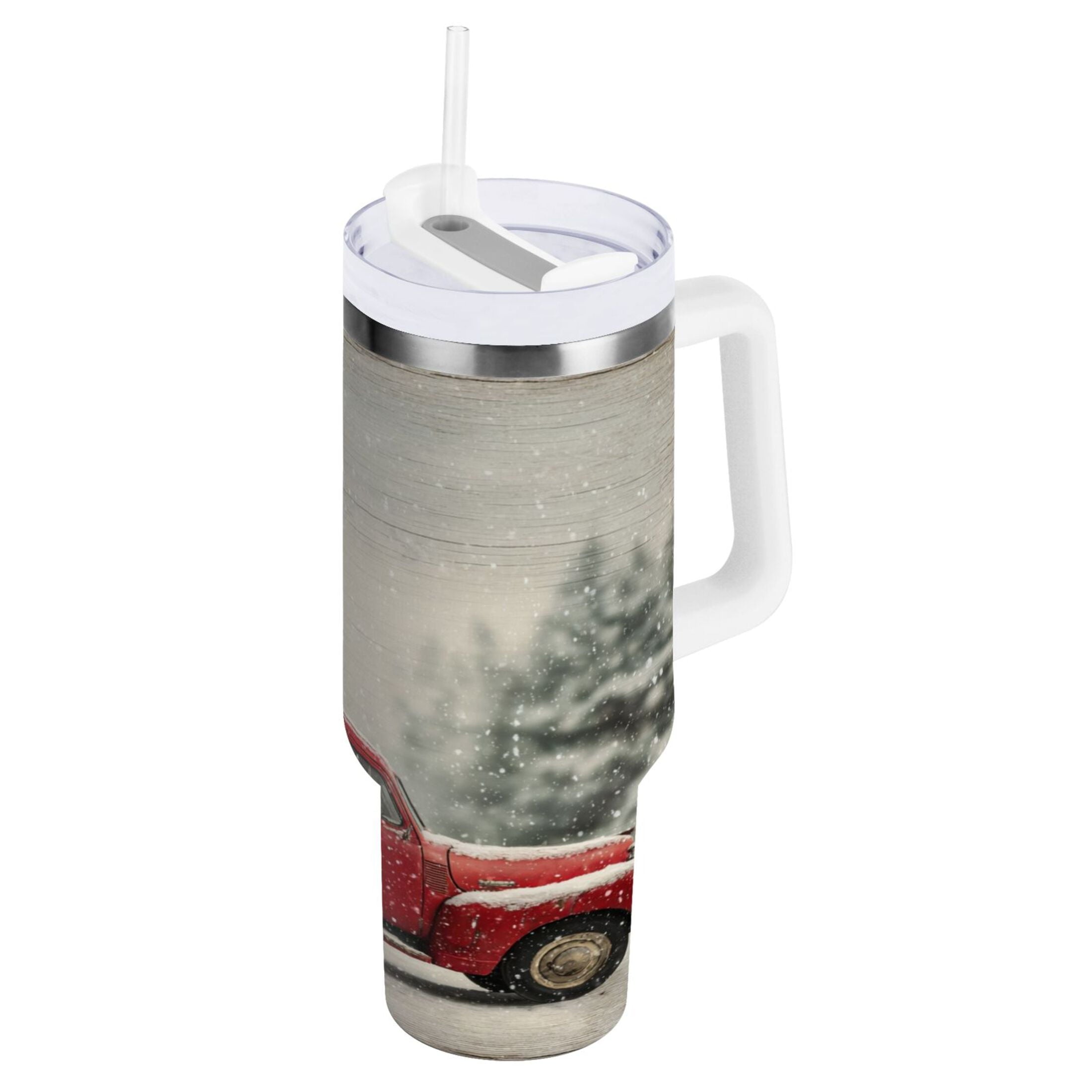40 oz Insulated Stainless Steel Tumbler Double Wall Stainless Steel Tumbler with 2-Way Drinking Vintage Red Truck - A9OT