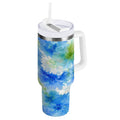 40 oz Insulated Stainless Steel Tumbler Double Wall Stainless Steel Tumbler with 2-Way Drinking Watercolor Blue Cornflowers - ED1I