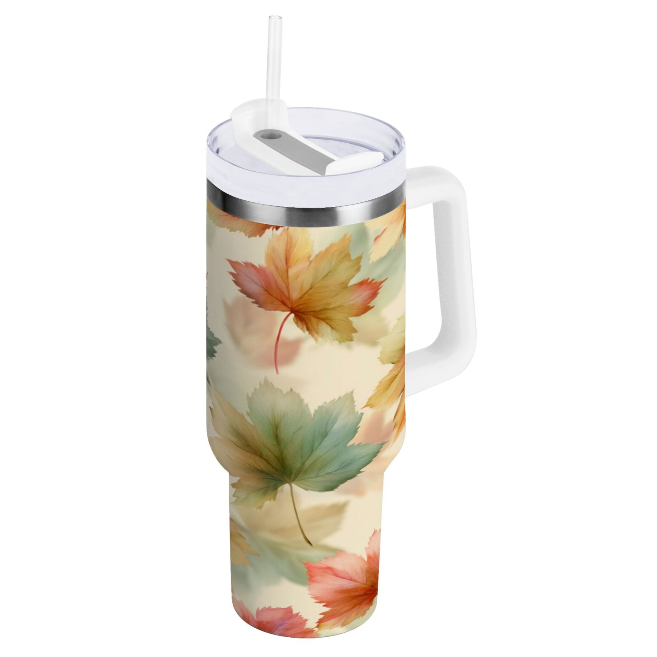 40 oz Insulated Stainless Steel Tumbler Double Wall Stainless Steel Tumbler with 2-Way Drinking Watercolor Maple Leaves Pattern - 8WWO