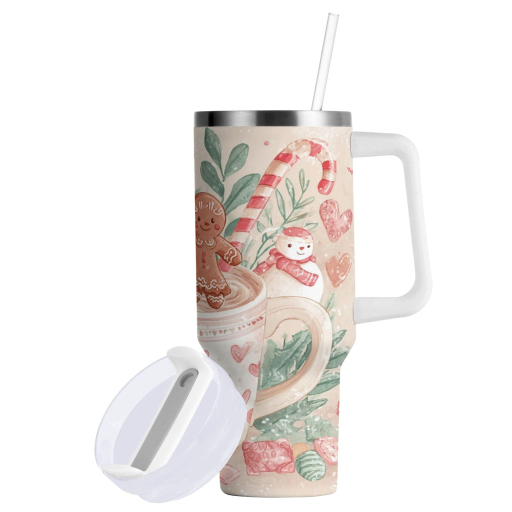 30 oz Insulated Stainless Steel Tumbler Double Wall Stainless Steel Tumbler with 2-Way Drinking Cute Christmas Design - 59Y6