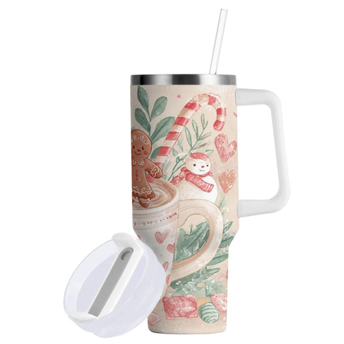 30 oz Insulated Stainless Steel Tumbler Double Wall Stainless Steel Tumbler with 2-Way Drinking Cute Christmas Design - 59Y6