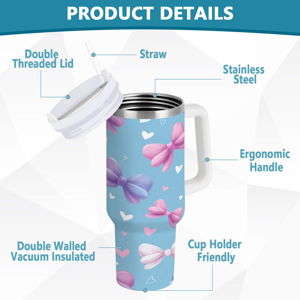 30 oz Insulated Stainless Steel Tumbler Double Wall Stainless Steel Tumbler with 2-Way Drinking Pink and Purple Bows - PDF5