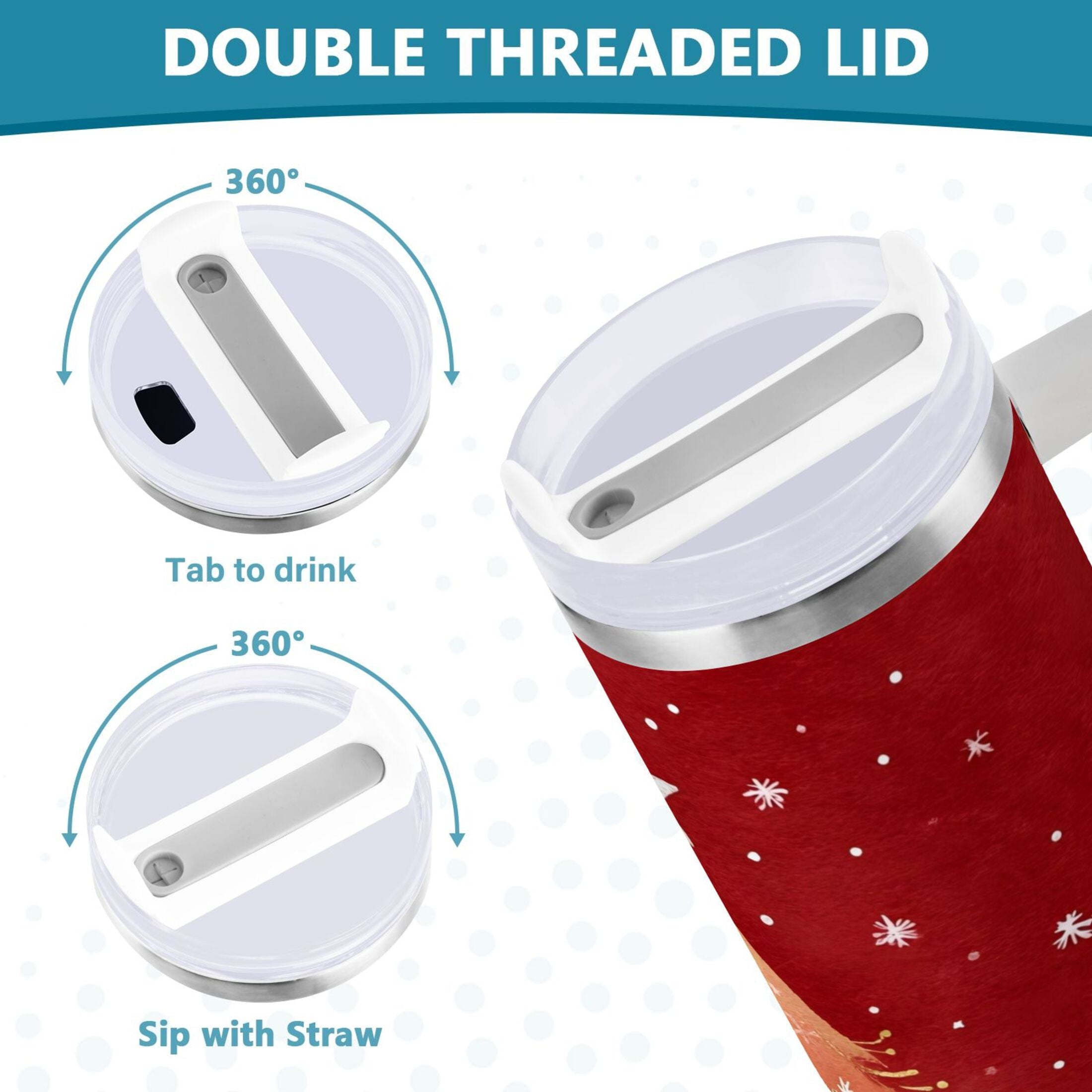 40 oz Insulated Stainless Steel Tumbler Double Wall Stainless Steel Tumbler with 2-Way Drinking Red Christmas Tree - 40FE