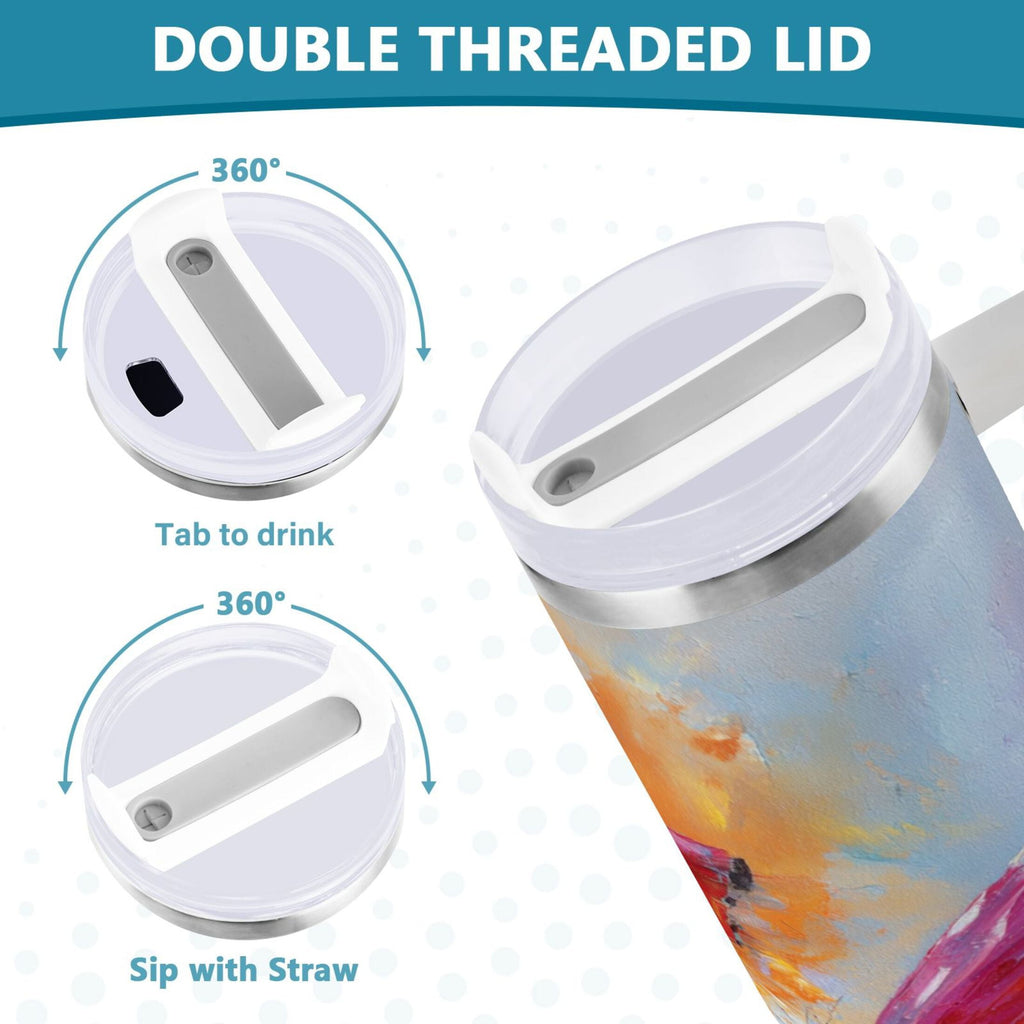 30 oz Insulated Stainless Steel Tumbler Double Wall Stainless Steel Tumbler with 2-Way Drinking Red and Orange Butterflies - 0727