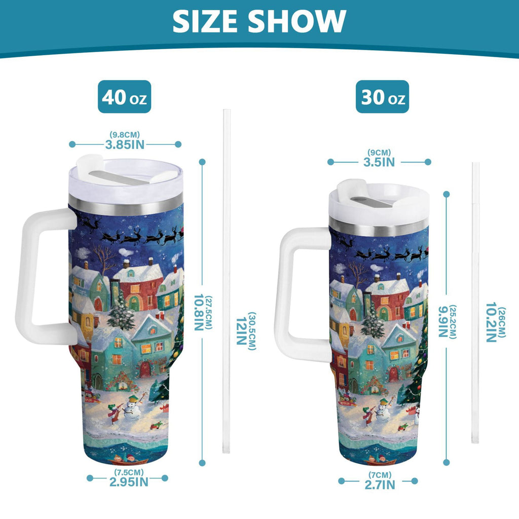 30 oz Insulated Stainless Steel Tumbler Double Wall Stainless Steel Tumbler with 2-Way Drinking Charming Christmas Scene - J7CT
