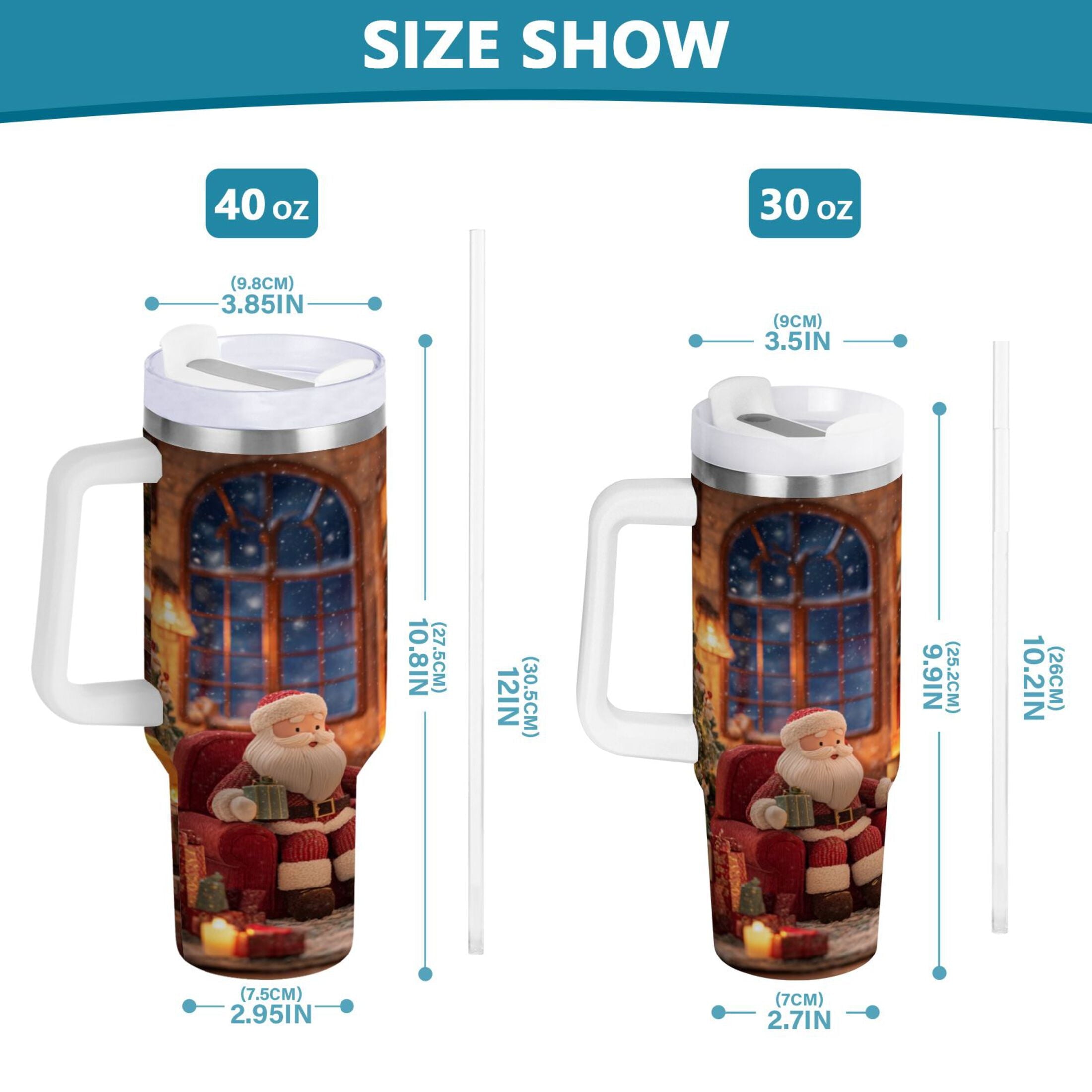 40 oz Insulated Stainless Steel Tumbler Double Wall Stainless Steel Tumbler with 2-Way Drinking Sitting Santa Claus - SRJP
