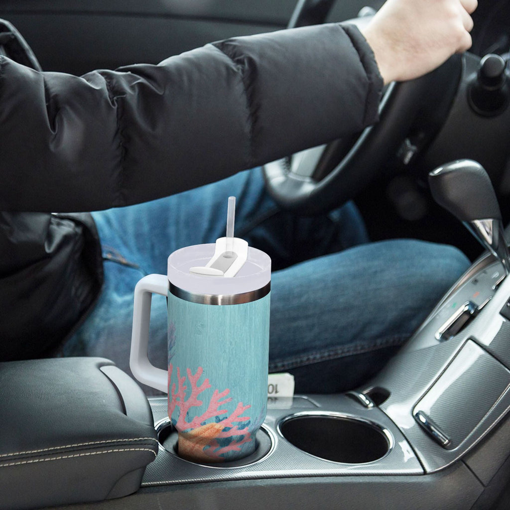 40 oz Insulated Stainless Steel Tumbler Double Wall Stainless Steel Tumbler with 2-Way Drinking Colorful Starfish and Seashells - 4T33