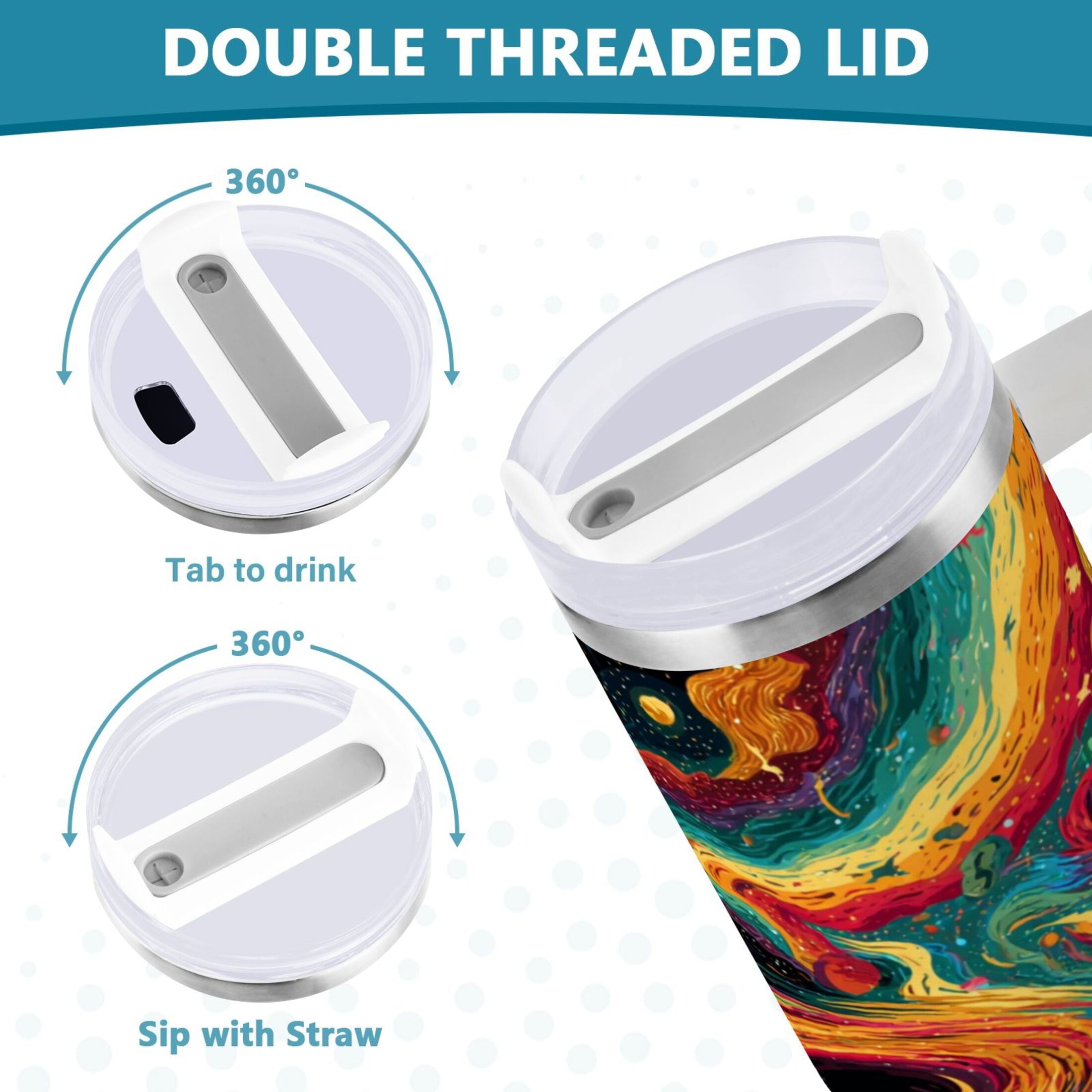 40 oz Insulated Stainless Steel Tumbler Double Wall Stainless Steel Tumbler with 2-Way Drinking Swirling Galaxy - YG8F