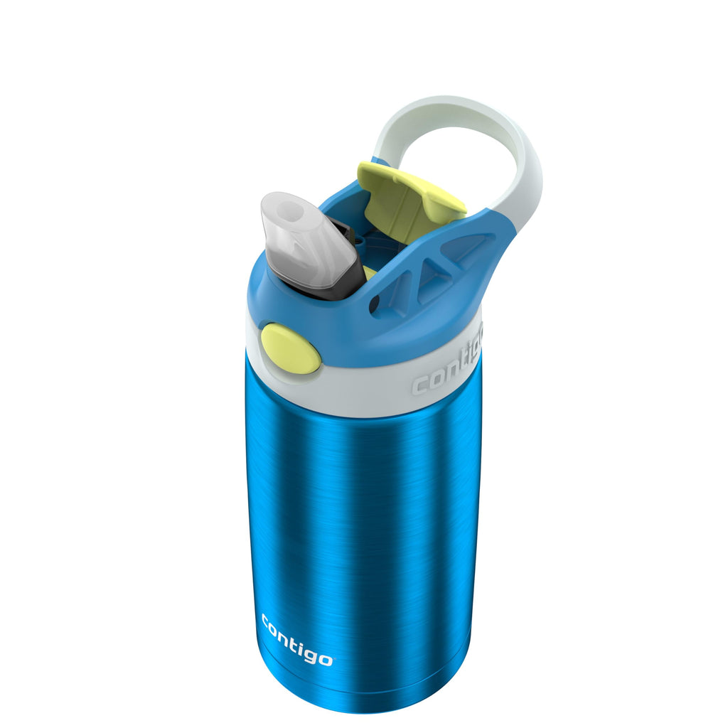 Kids Water Bottle with Straw 13 oz Autospout, Easy Clean Lid, Pop Up Spill Proof Valve, Durable BPA Free Plastic, for School Sports Travel, Blue - OZQX