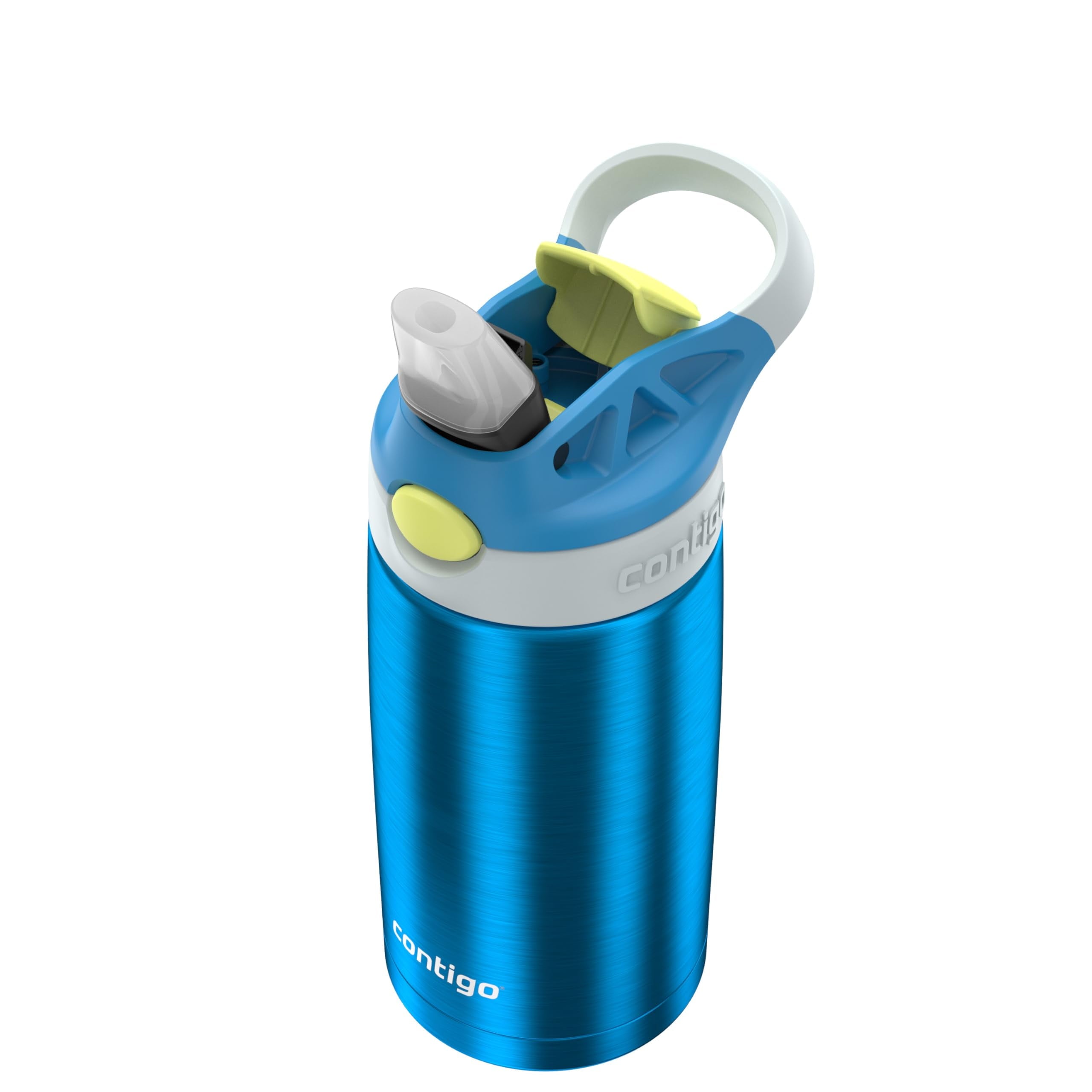 Kids Water Bottle with Straw 13 oz Autospout, Easy Clean Lid, Pop Up Spill Proof Valve, Durable BPA Free Plastic, for School Sports Travel, Blue - OZQX