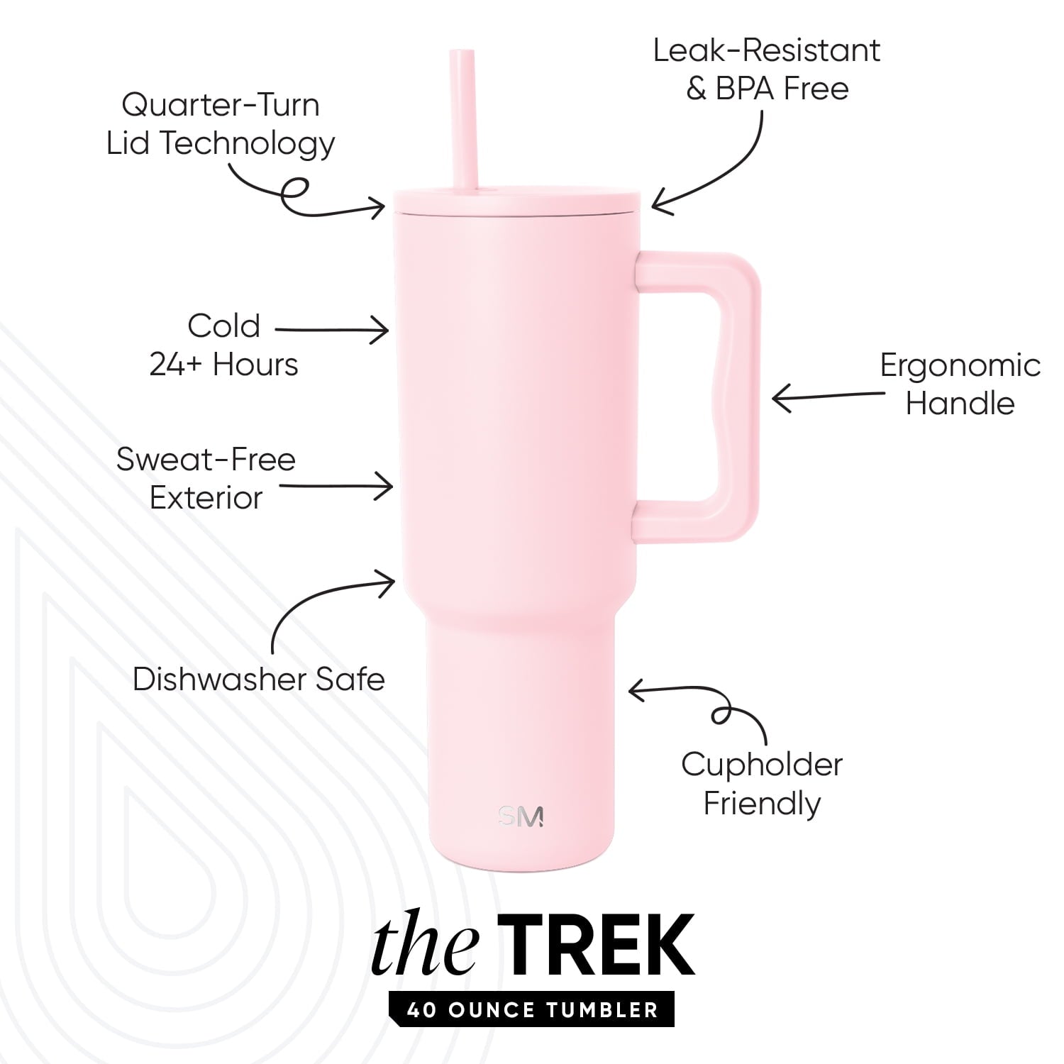 Simple Modern 40 fl oz Insulated Stainless Steel Trek Tumbler with Straw Lid | Blush - XDTJ