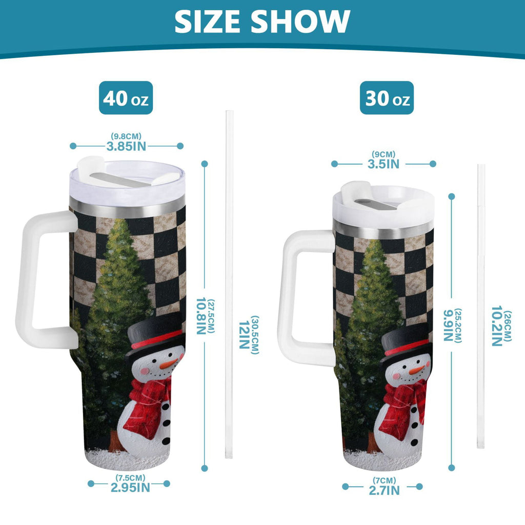 30 oz Insulated Stainless Steel Tumbler Double Wall Stainless Steel Tumbler with 2-Way Drinking Two Snowmen Pattern - QN9D