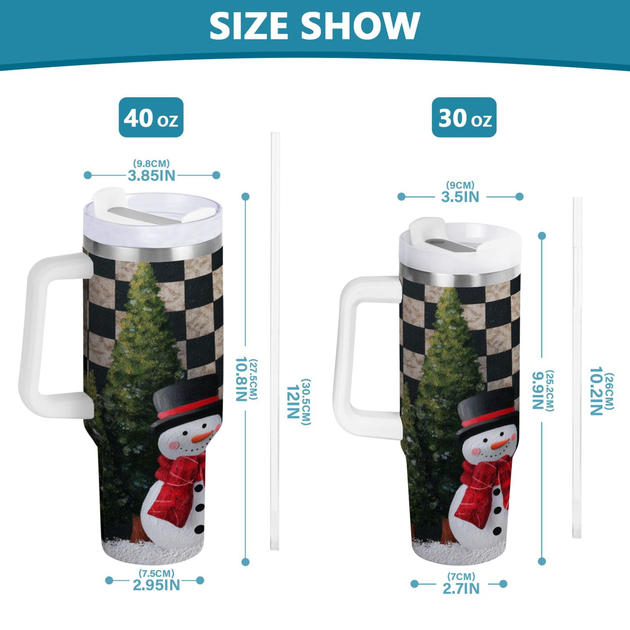 30 oz Insulated Stainless Steel Tumbler Double Wall Stainless Steel Tumbler with 2-Way Drinking Two Snowmen Pattern - QN9D