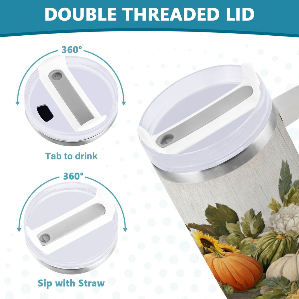 40 oz Insulated Stainless Steel Tumbler Double Wall Stainless Steel Tumbler with 2-Way Drinking Truck Full Of Pumpkins - JEDA