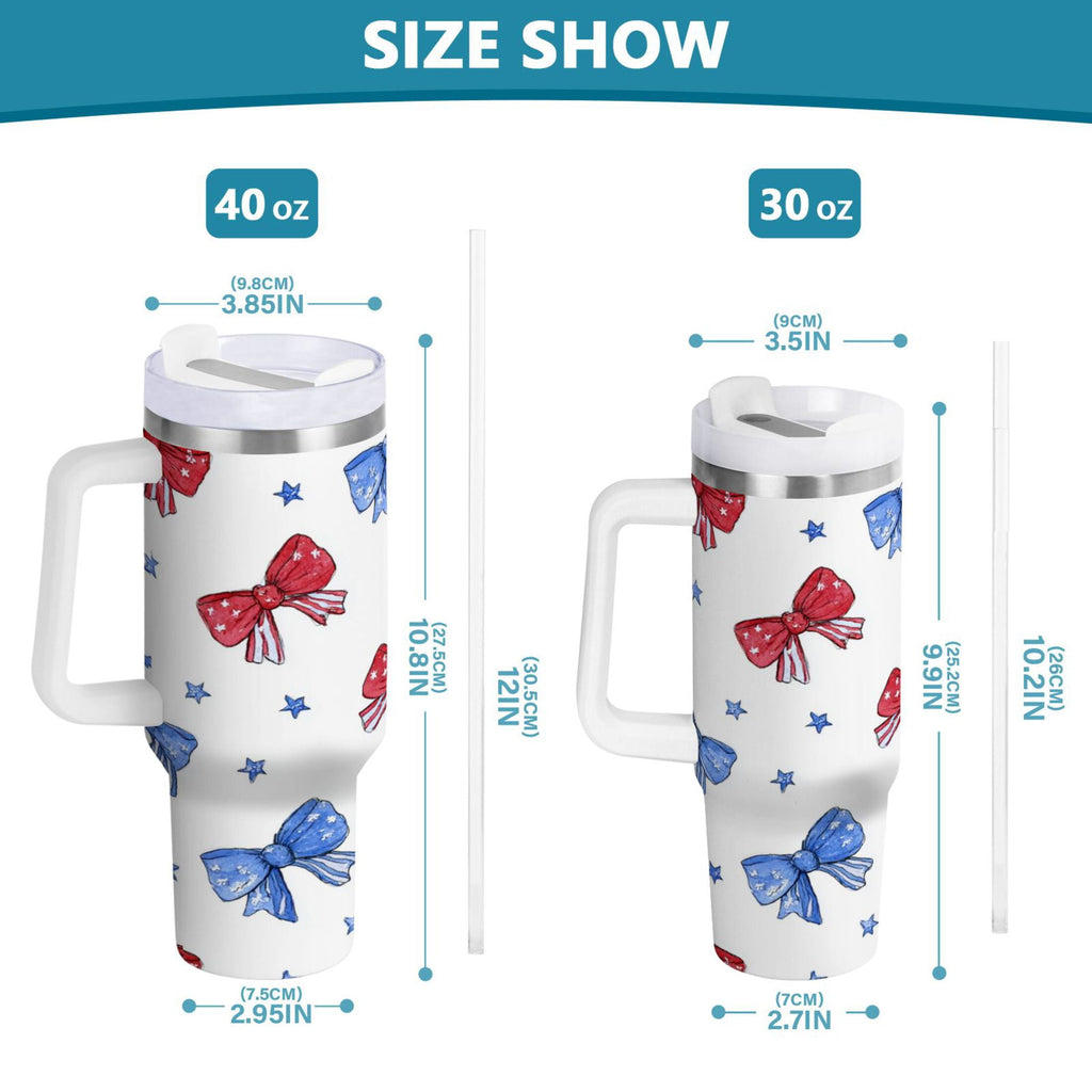 40 oz Insulated Stainless Steel Tumbler Double Wall Stainless Steel Tumbler with 2-Way Drinking Hand-drawn Bows - W63P