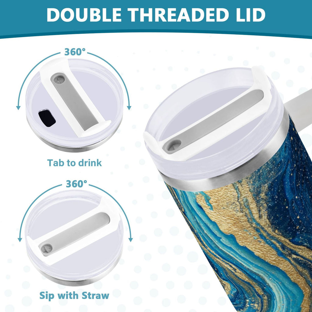 30 oz Insulated Stainless Steel Tumbler Double Wall Stainless Steel Tumbler with 2-Way Drinking Blue and Gold Ocean - WF2D