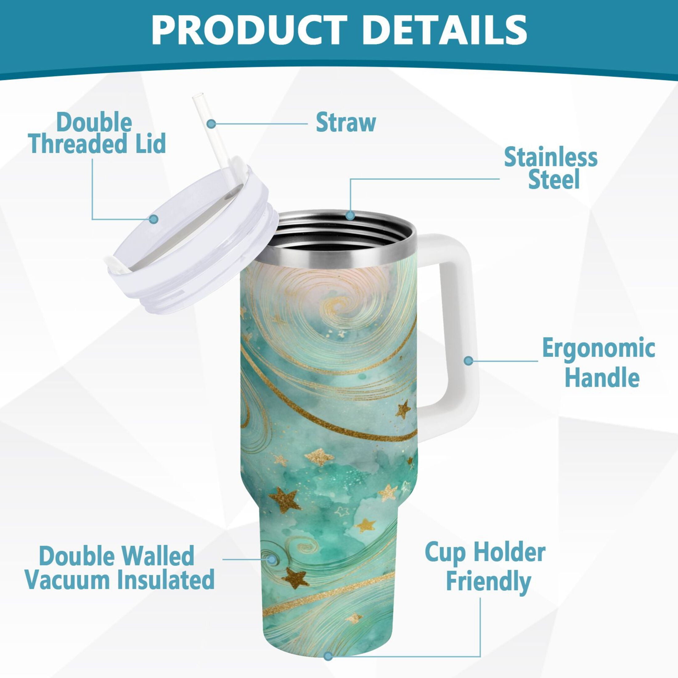 30 oz Insulated Stainless Steel Tumbler Double Wall Stainless Steel Tumbler with 2-Way Drinking Beautiful Swirling Lines - H3C1