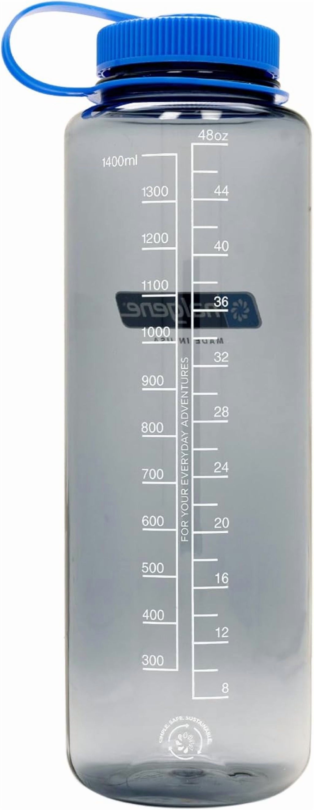 Nalgene Sustain Tritan BPA-Free Water Made with Material Derived from 50% Plastic Waste (using ISCC certified mass balance), 48 OZ, Wide Mouth, Cerulean - 29NK