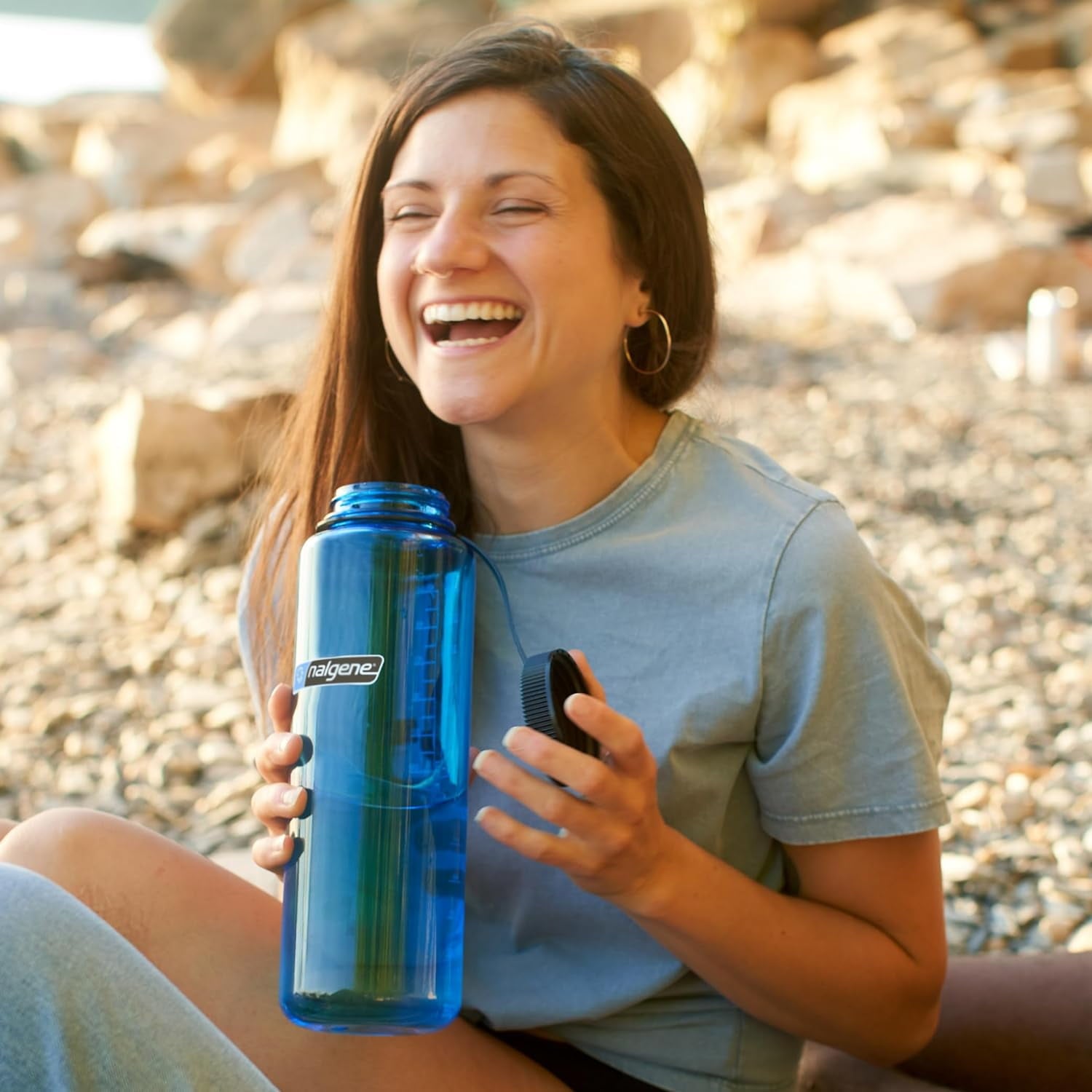 Nalgene Sustain Tritan BPA-Free Water Made with Material Derived from 50% Plastic Waste (using ISCC certified mass balance), 48 OZ, Wide Mouth, Cerulean - 29NK