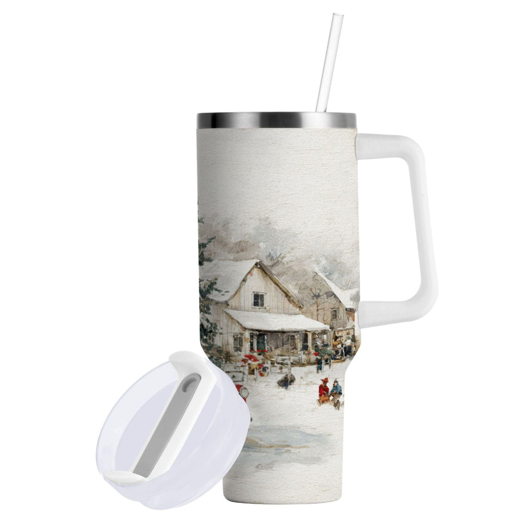 30 oz Insulated Stainless Steel Tumbler Double Wall Stainless Steel Tumbler with 2-Way Drinking Truck with Christmas Decorations - F1JV