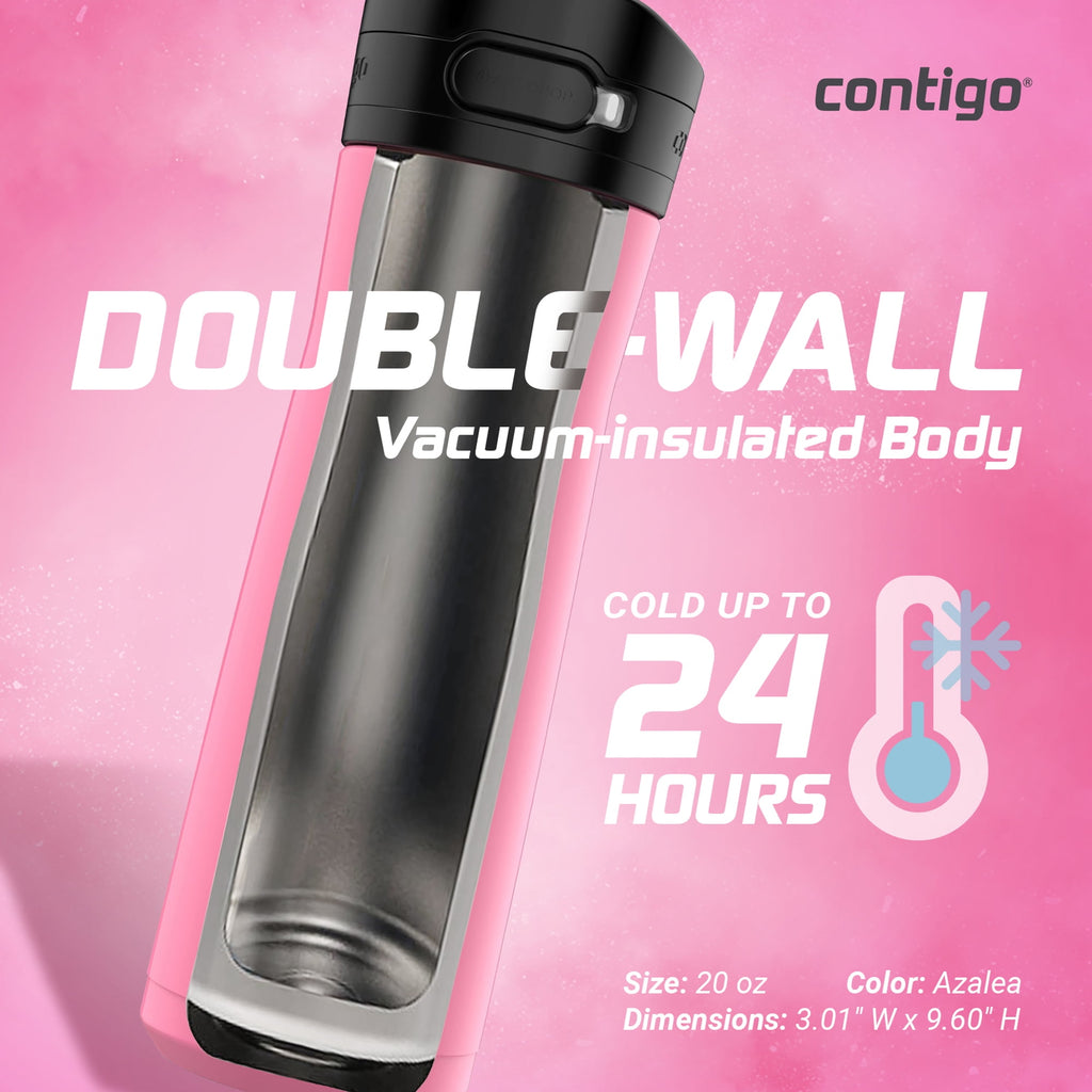 Contigo Jackson Chill 2.0 Stainless Steel Water Bottle with AUTOPOP Lid, 20 Ounces, Azalea - 4859