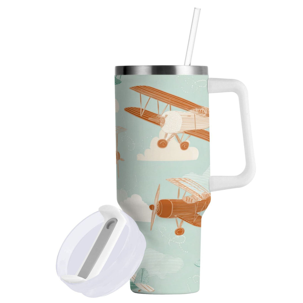 40 oz Insulated Stainless Steel Tumbler Double Wall Stainless Steel Tumbler with 2-Way Drinking Cute Airplanes - PQO3