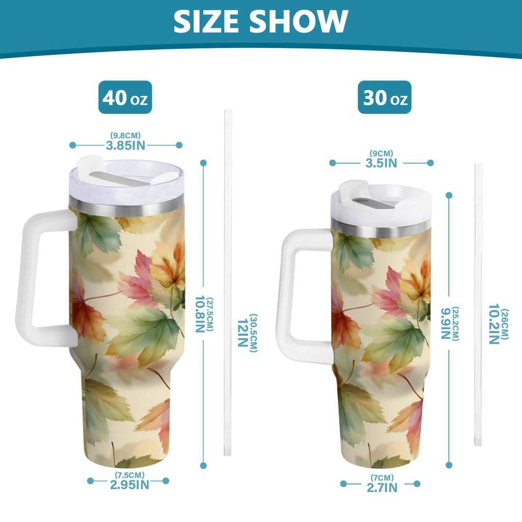 40 oz Insulated Stainless Steel Tumbler Double Wall Stainless Steel Tumbler with 2-Way Drinking Watercolor Maple Leaves Pattern - 8WWO