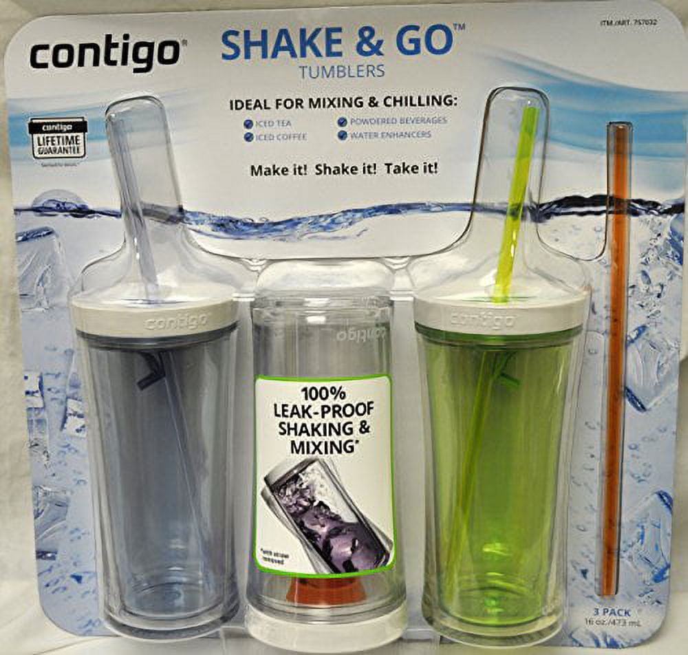 Contigo Shake &amp; Go Plastic Tumblers - Set of 3 (Green Navy &amp; Clear) - EJUH