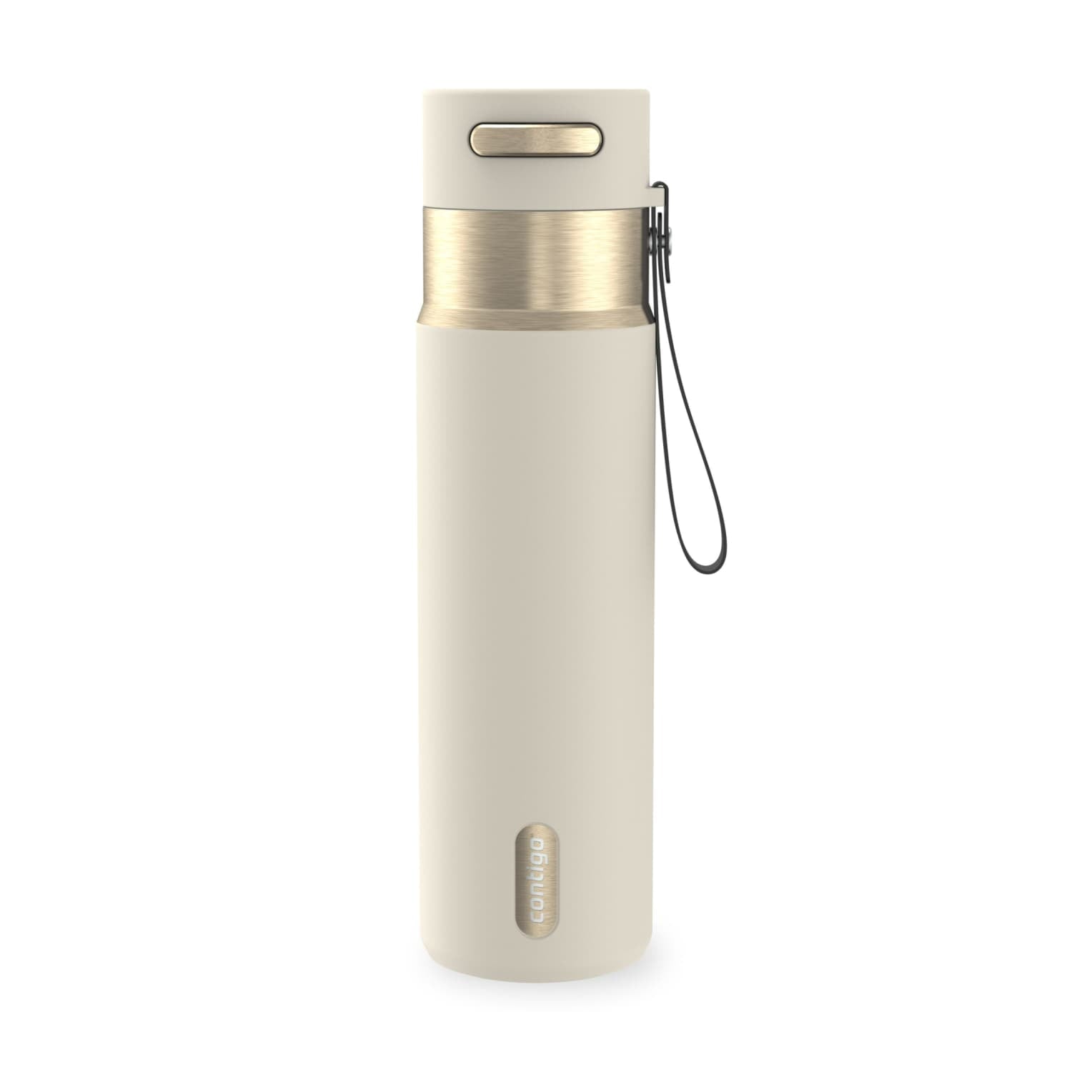 Contigo AutoSeal Leakproof Stainless Steel Reusable Water Bottle Tumbler with Carrying Strap, Cream/Champagne, 24 oz - JV89