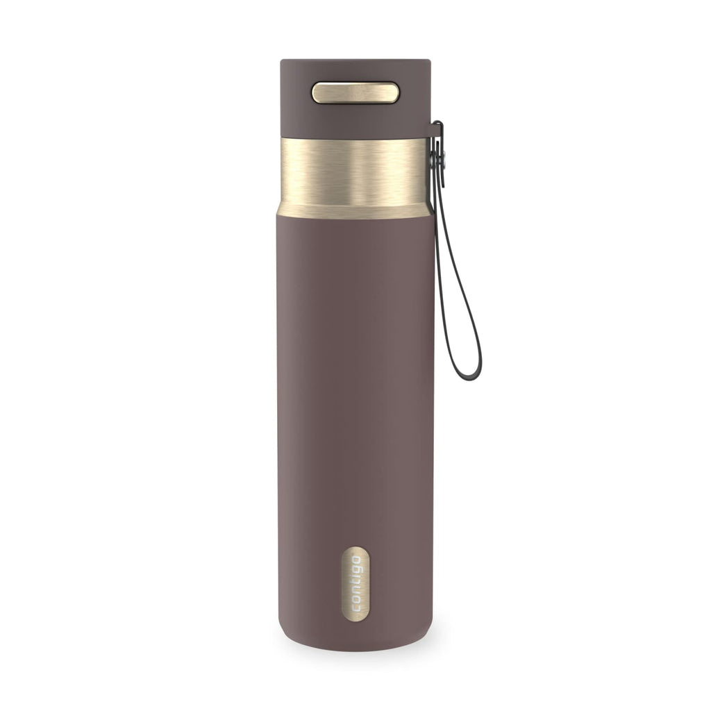Contigo AutoSeal Leakproof Stainless Steel Reusable Water Bottle Tumbler with Carrying Strap, Cream/Champagne, 24 oz - JV89