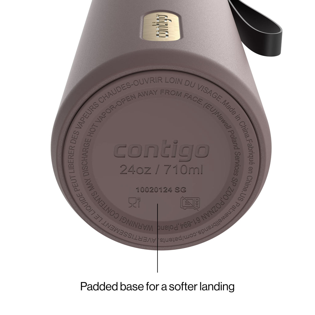 Contigo AutoSeal Leakproof Stainless Steel Reusable Water Bottle Tumbler with Carrying Strap, Cream/Champagne, 24 oz - JV89