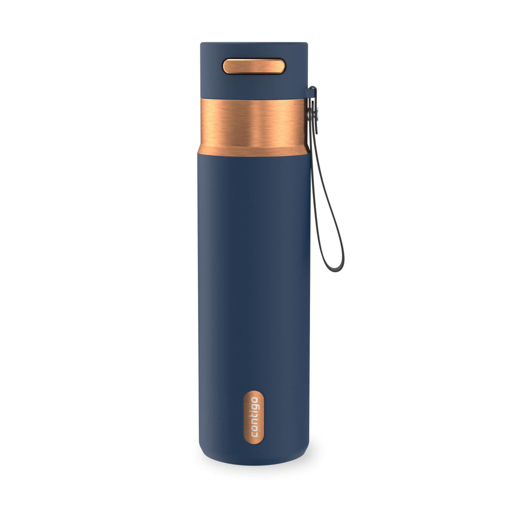 Contigo AutoSeal Leakproof Stainless Steel Reusable Water Bottle Tumbler with Carrying Strap, Cream/Champagne, 24 oz - JV89