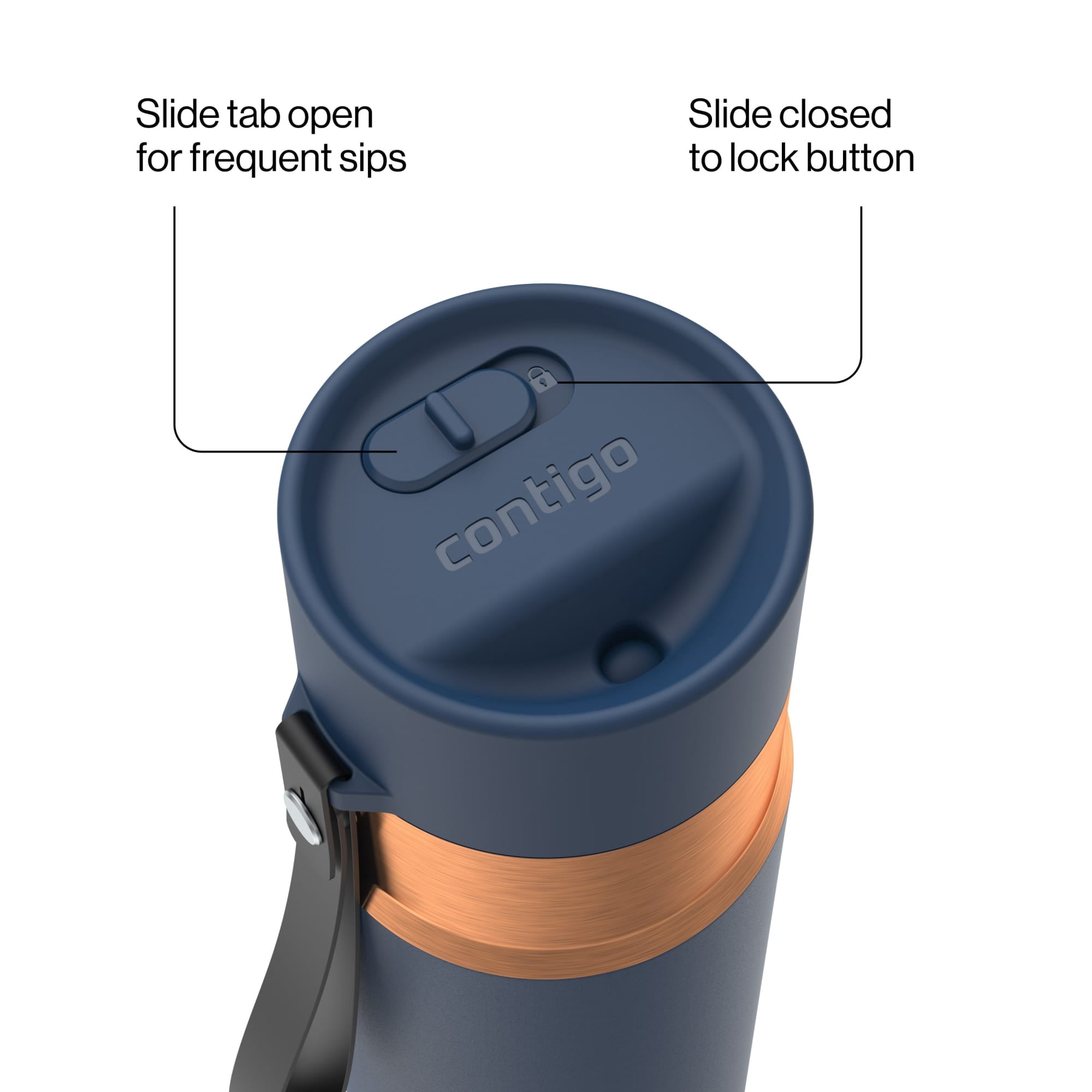 Contigo AutoSeal Leakproof Stainless Steel Reusable Water Bottle Tumbler with Carrying Strap, Cream/Champagne, 24 oz - JV89