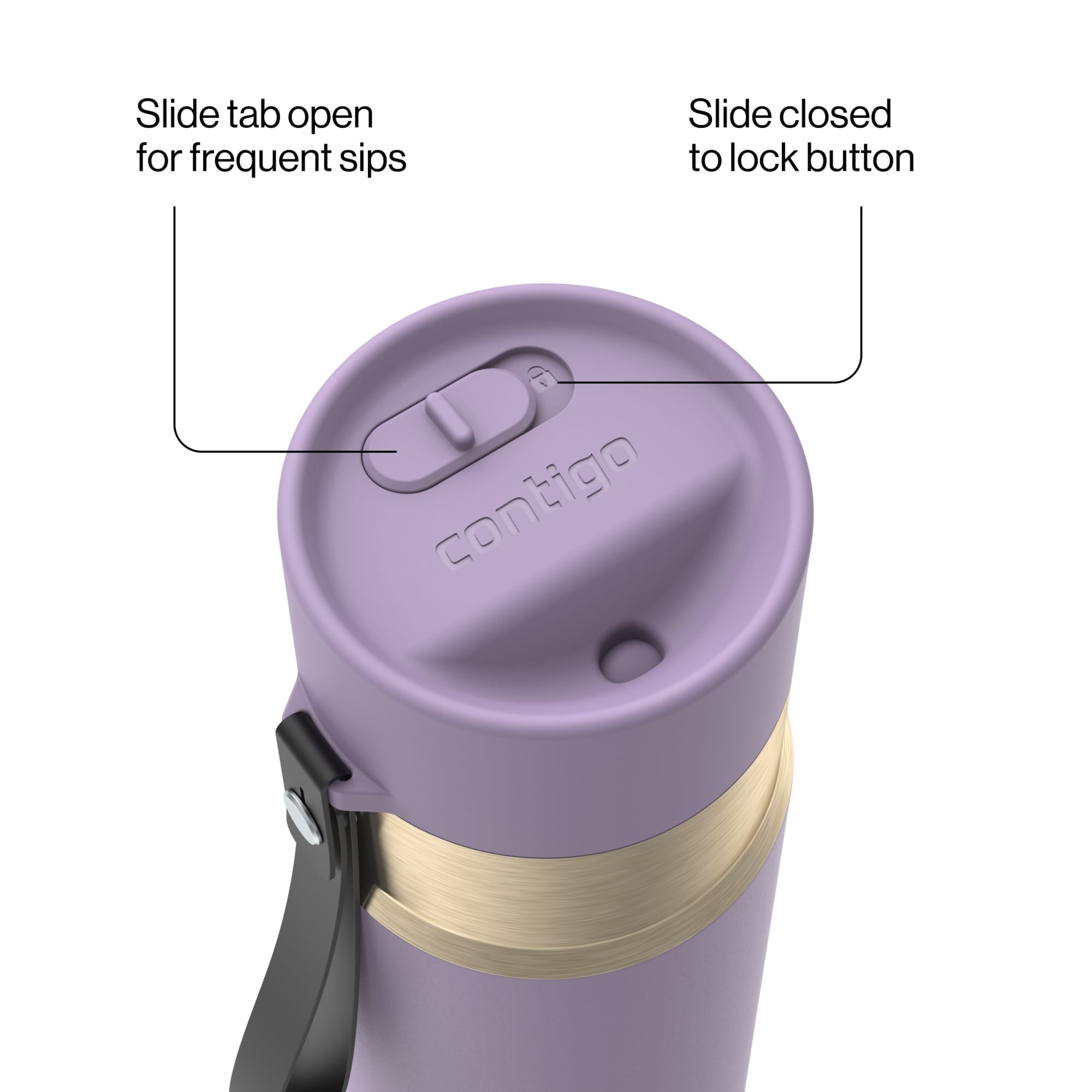 Contigo AutoSeal Leakproof Stainless Steel Reusable Water Bottle Tumbler with Carrying Strap, Cream/Champagne, 24 oz - JV89