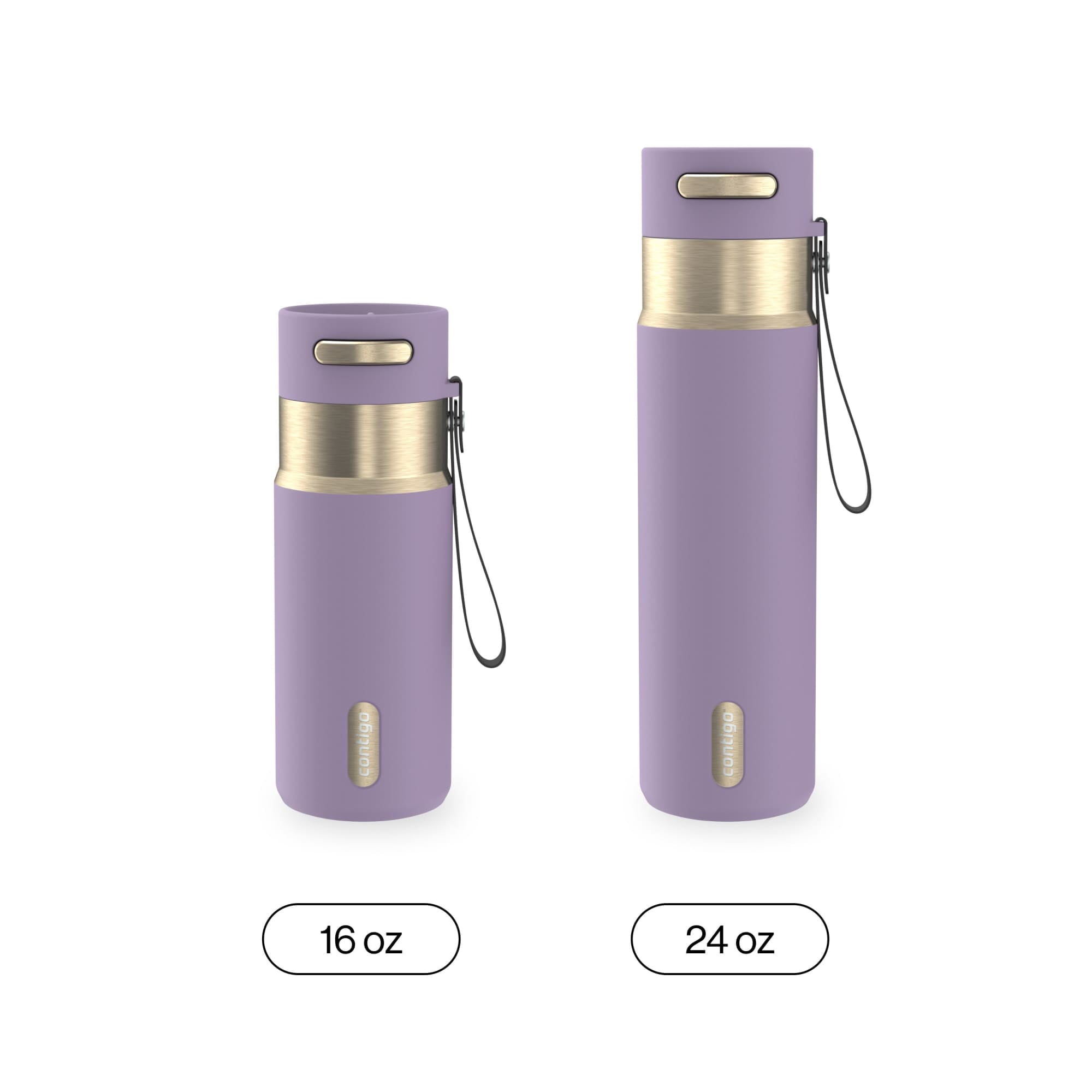 Contigo AutoSeal Leakproof Stainless Steel Reusable Water Bottle Tumbler with Carrying Strap, Cream/Champagne, 24 oz - JV89
