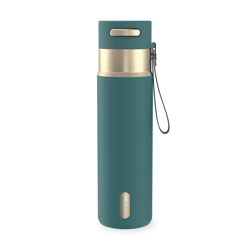 Contigo AutoSeal Leakproof Stainless Steel Reusable Water Bottle Tumbler with Carrying Strap, Cream/Champagne, 24 oz - JV89