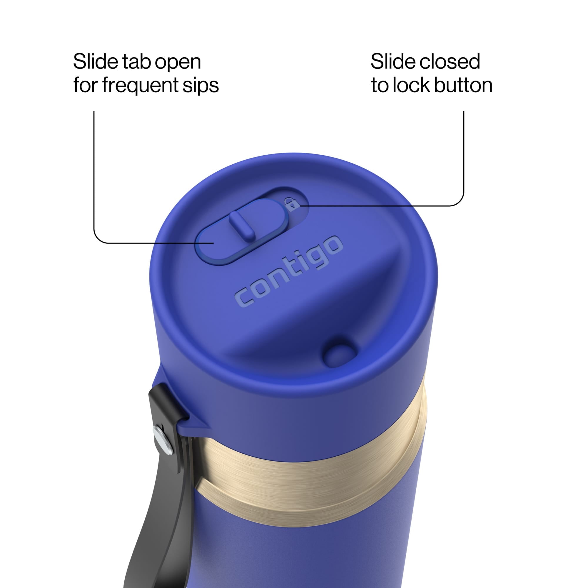 Contigo AutoSeal Leakproof Stainless Steel Reusable Water Bottle Tumbler with Carrying Strap, Cream/Champagne, 24 oz - JV89