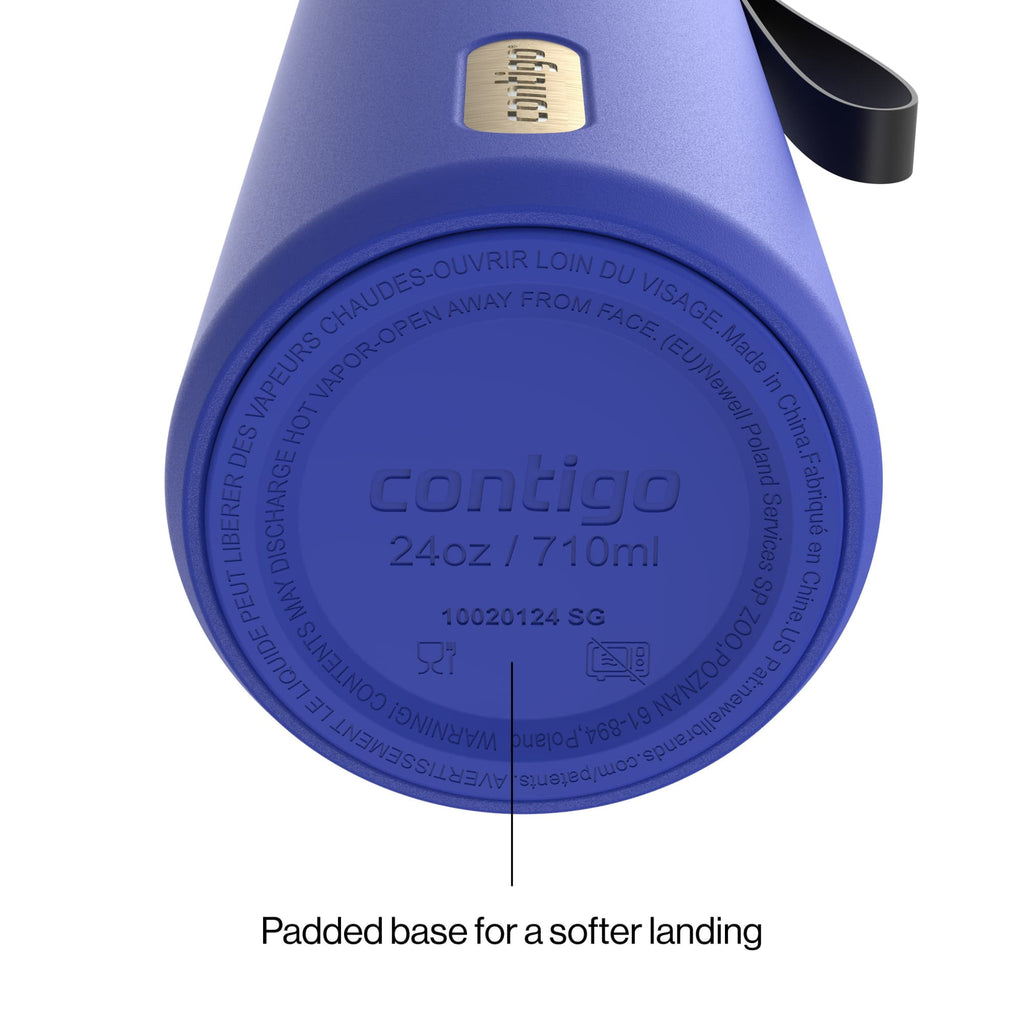 Contigo AutoSeal Leakproof Stainless Steel Reusable Water Bottle Tumbler with Carrying Strap, Cream/Champagne, 24 oz - JV89