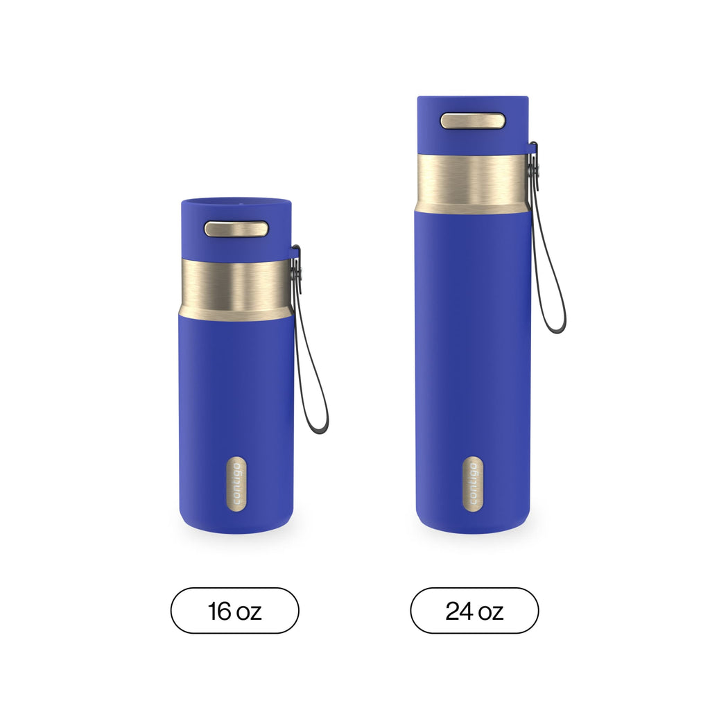 Contigo AutoSeal Leakproof Stainless Steel Reusable Water Bottle Tumbler with Carrying Strap, Cream/Champagne, 24 oz - JV89