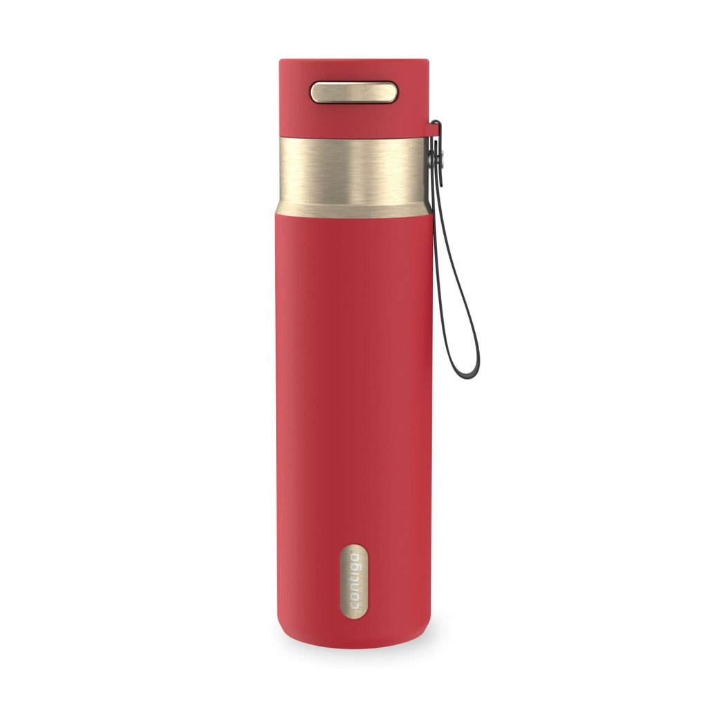 Contigo AutoSeal Leakproof Stainless Steel Reusable Water Bottle Tumbler with Carrying Strap, Cream/Champagne, 24 oz - JV89