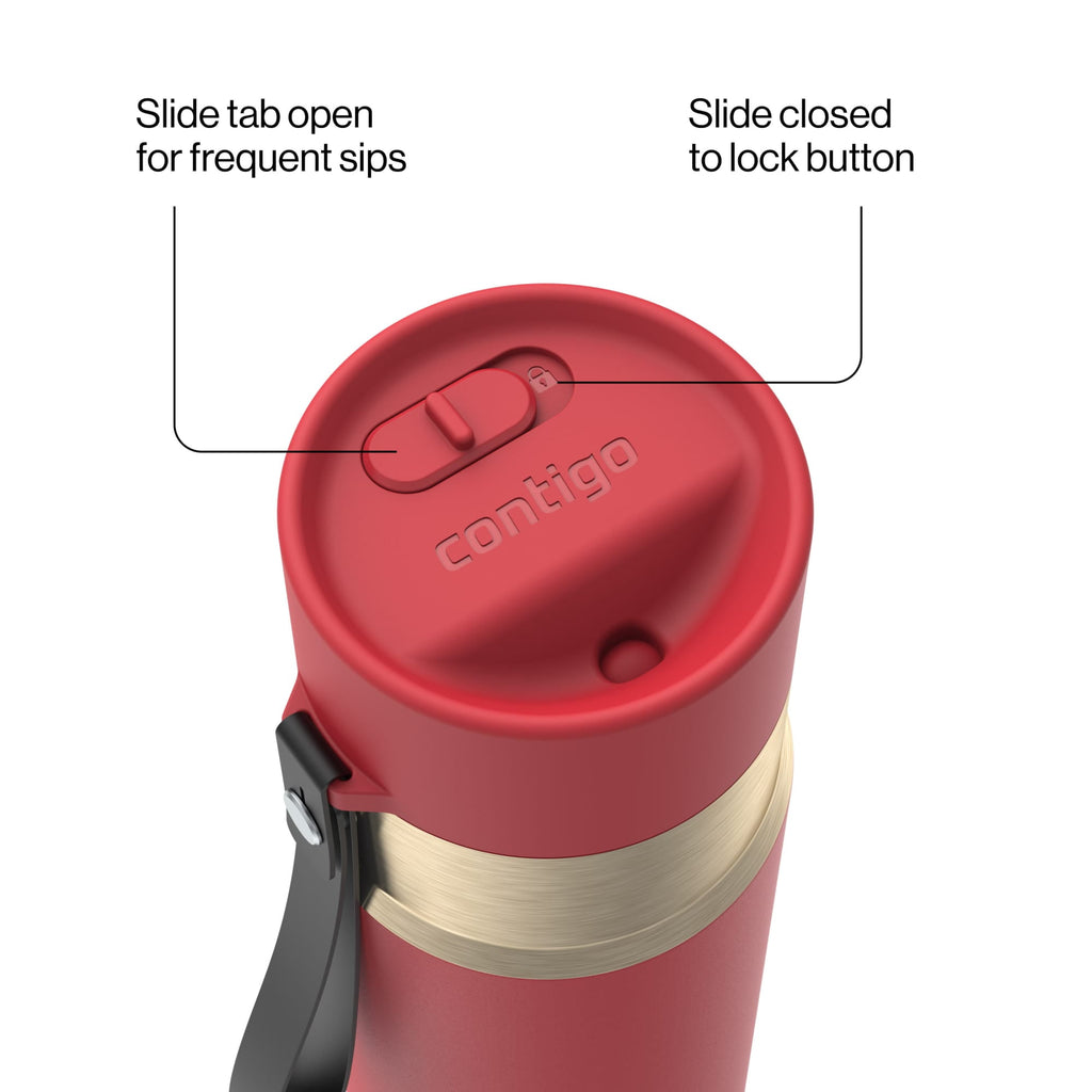Contigo AutoSeal Leakproof Stainless Steel Reusable Water Bottle Tumbler with Carrying Strap, Cream/Champagne, 24 oz - JV89