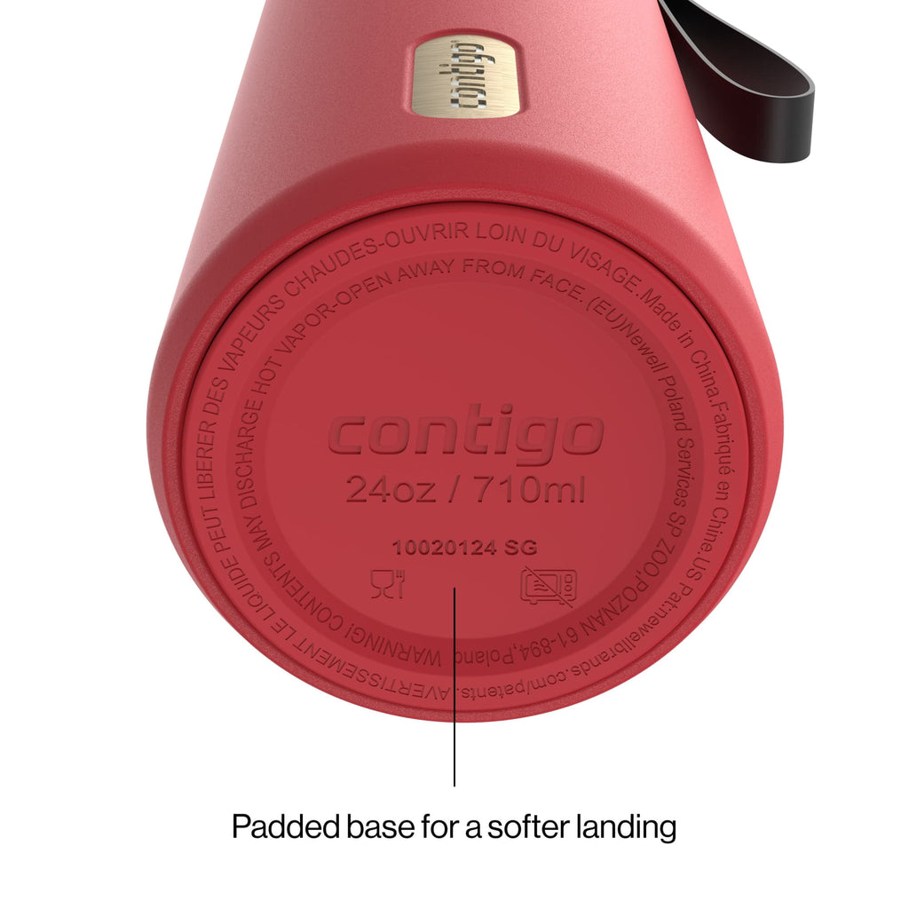 Contigo AutoSeal Leakproof Stainless Steel Reusable Water Bottle Tumbler with Carrying Strap, Cream/Champagne, 24 oz - JV89