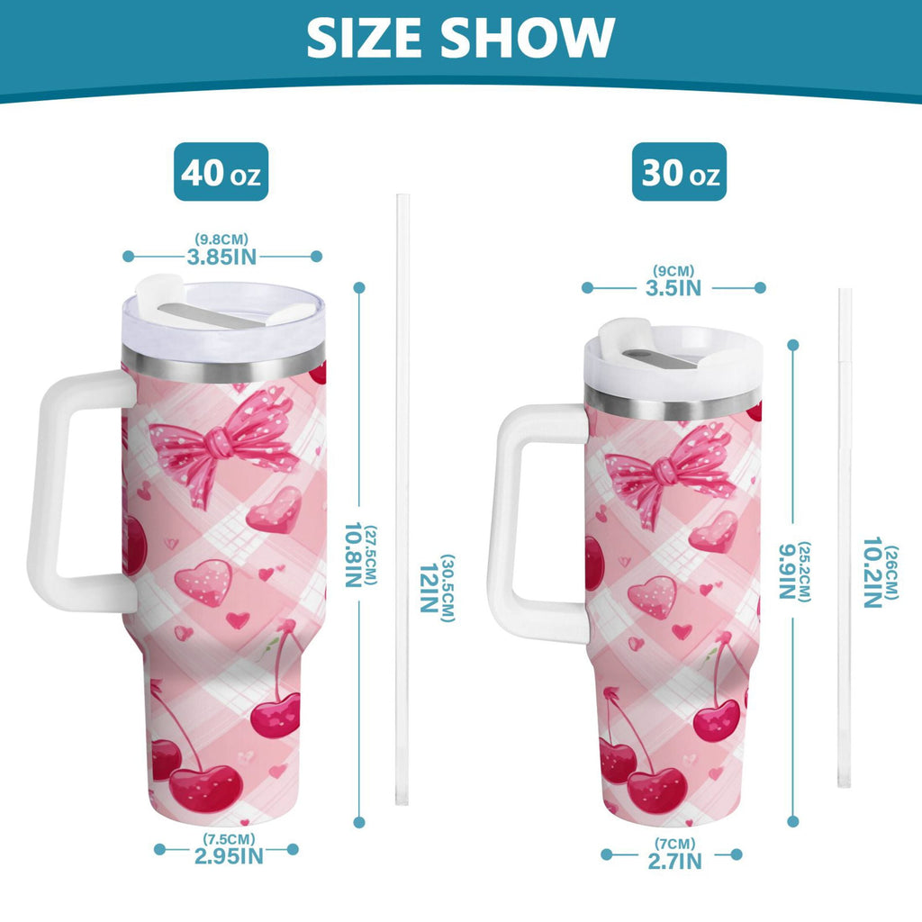 30 oz Insulated Stainless Steel Tumbler Double Wall Stainless Steel Tumbler with 2-Way Drinking Cherry and Pink Bow Pattern - ROVR