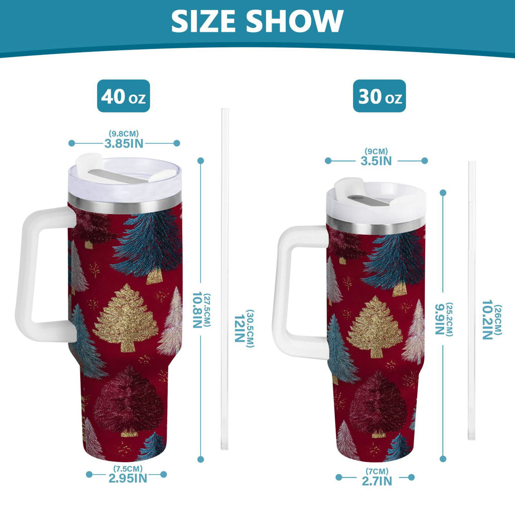 30 oz Insulated Stainless Steel Tumbler Double Wall Stainless Steel Tumbler with 2-Way Drinking Stylized Christmas Trees - 52F6