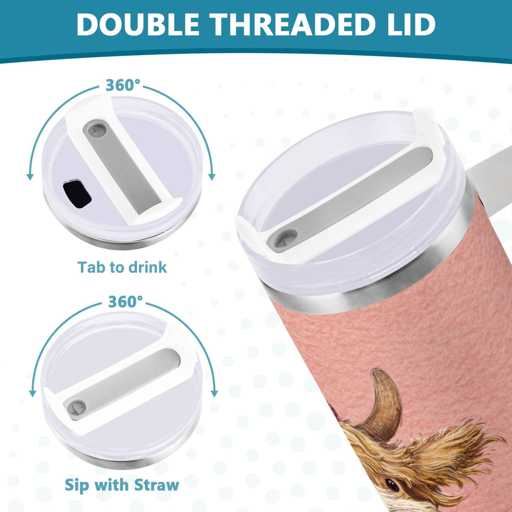 30 oz Insulated Stainless Steel Tumbler Double Wall Stainless Steel Tumbler with 2-Way Drinking Cow Wearing Scarf and Hat - 33SF