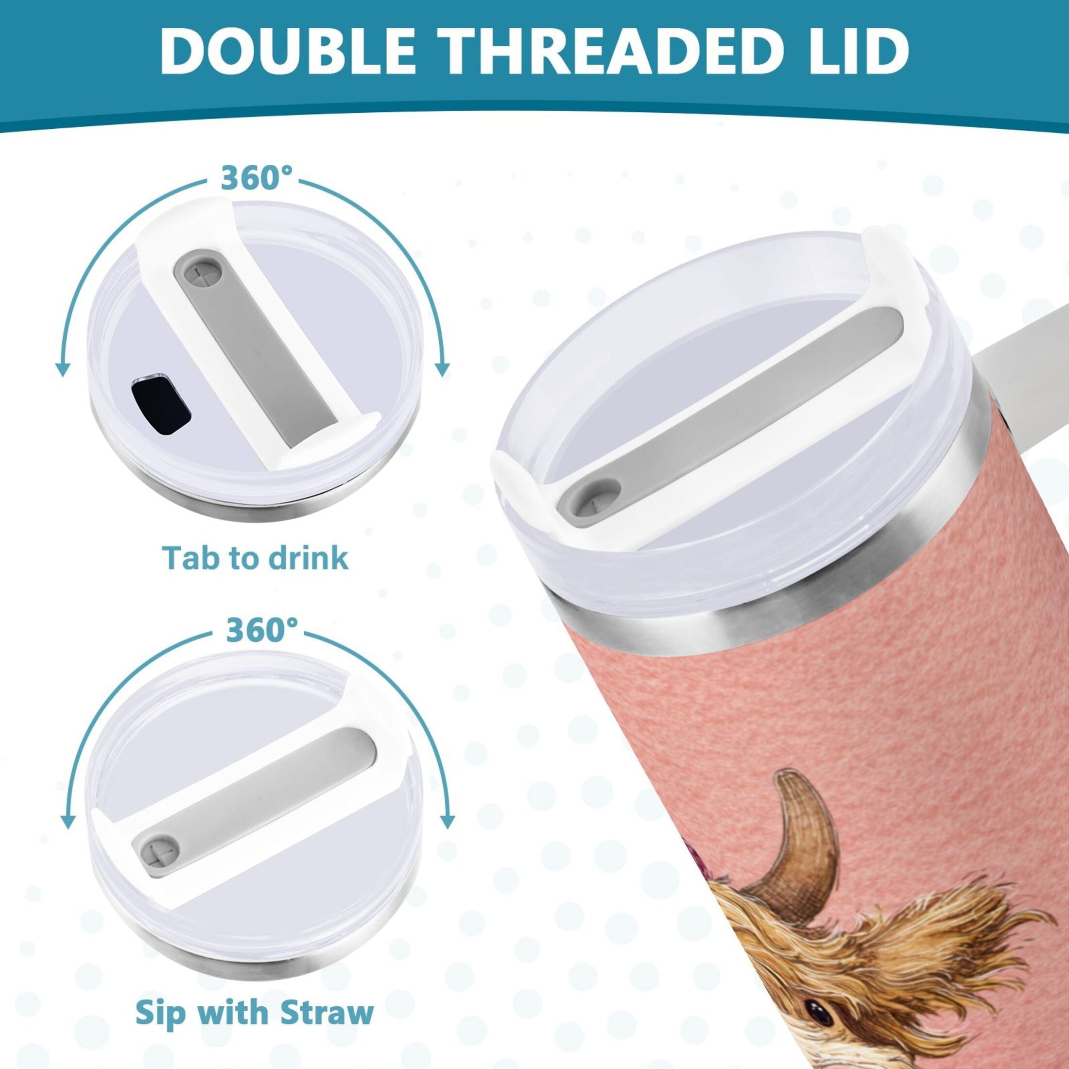30 oz Insulated Stainless Steel Tumbler Double Wall Stainless Steel Tumbler with 2-Way Drinking Cow Wearing Scarf and Hat - 33SF