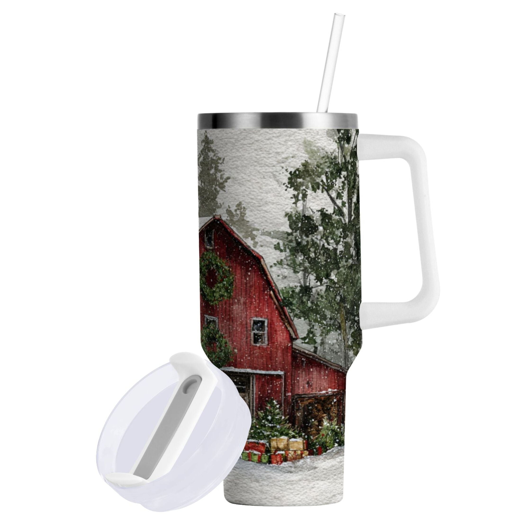 30 oz Insulated Stainless Steel Tumbler Double Wall Stainless Steel Tumbler with 2-Way Drinking Old Red Barn - PS56