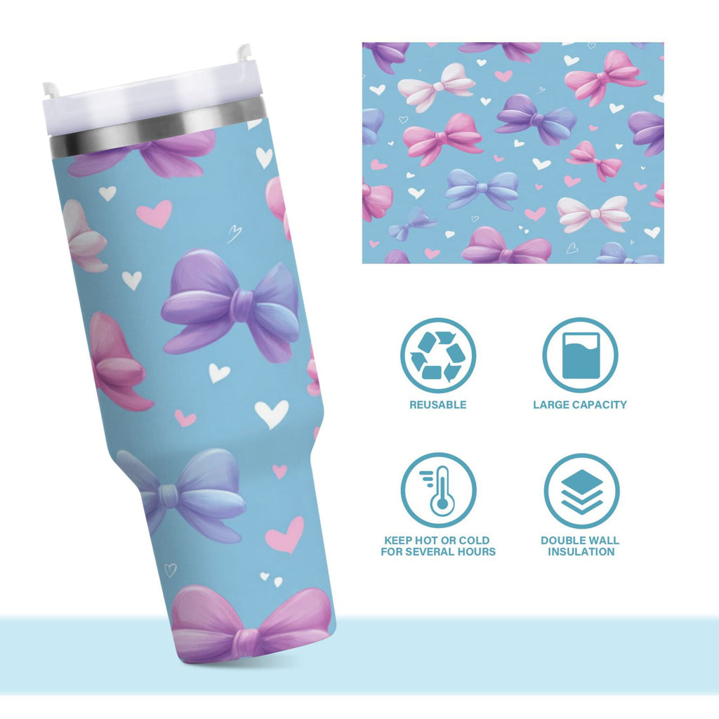 30 oz Insulated Stainless Steel Tumbler Double Wall Stainless Steel Tumbler with 2-Way Drinking Pink and Purple Bows - PDF5
