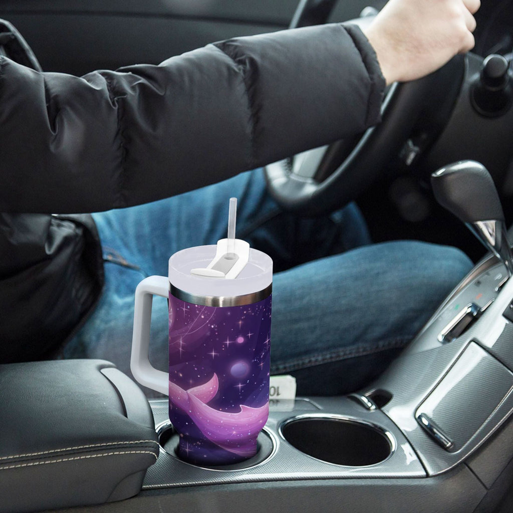30 oz Insulated Stainless Steel Tumbler Double Wall Stainless Steel Tumbler with 2-Way Drinking Whale in Space - MDIC